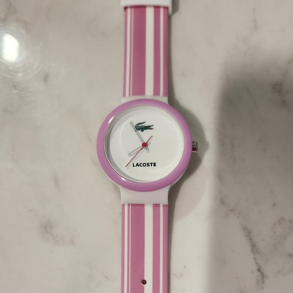 IZOD Lacoste Pink Stripe Wristwatch Vintage All Original Scarce IZOD Lacoste Pink Enamel Wrist  main image 2